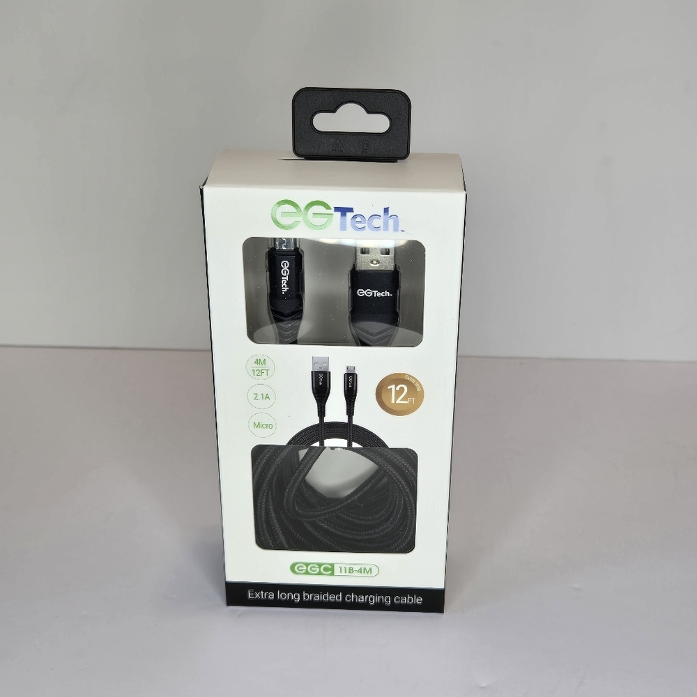 Micro Black Extra Long Braided Charging Cable 12 Foot